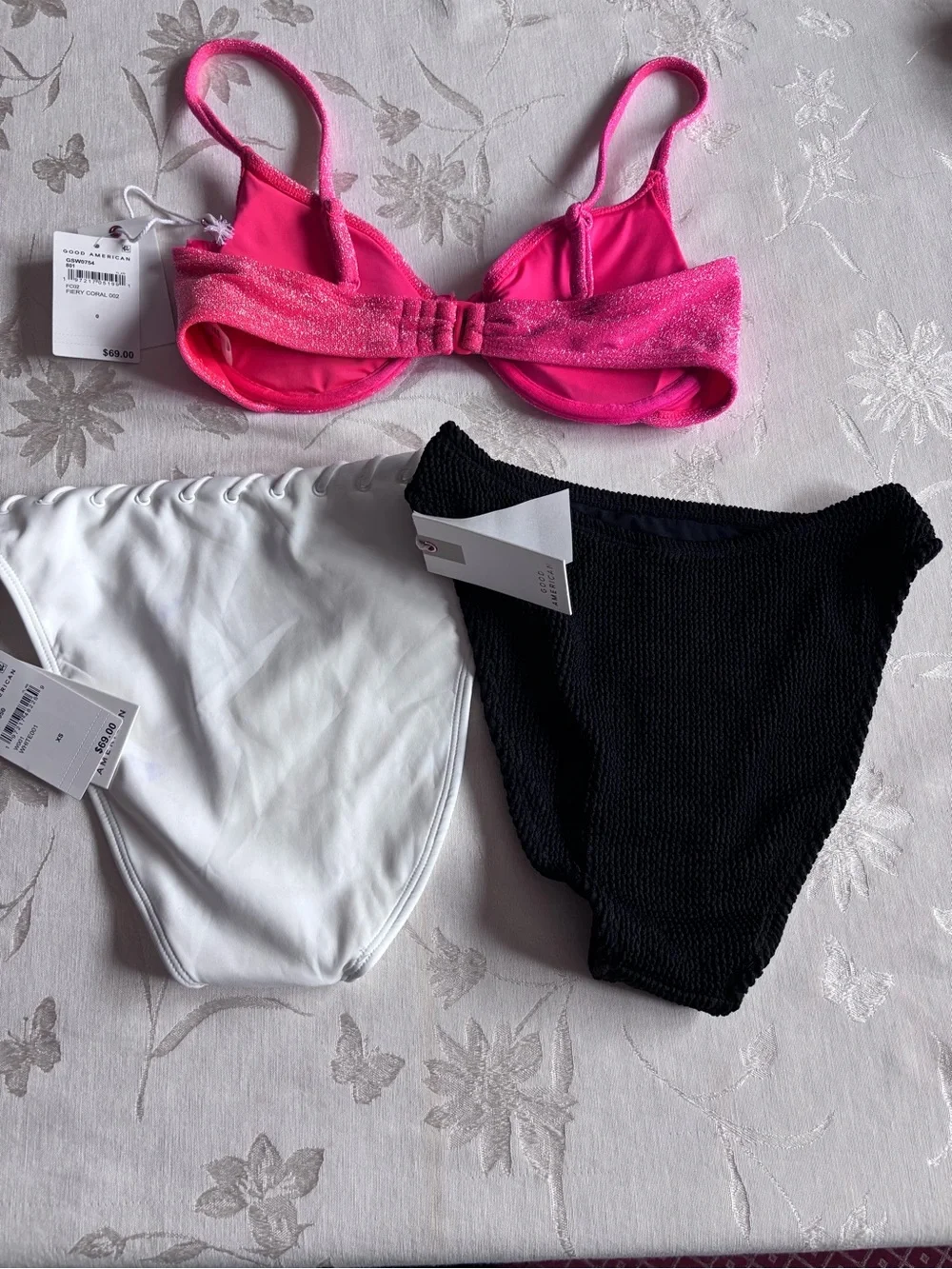 $482 Bundle 8 Pieces NWT Good American Bathing Suit XXS/XS Bikini Bottoms & Tops